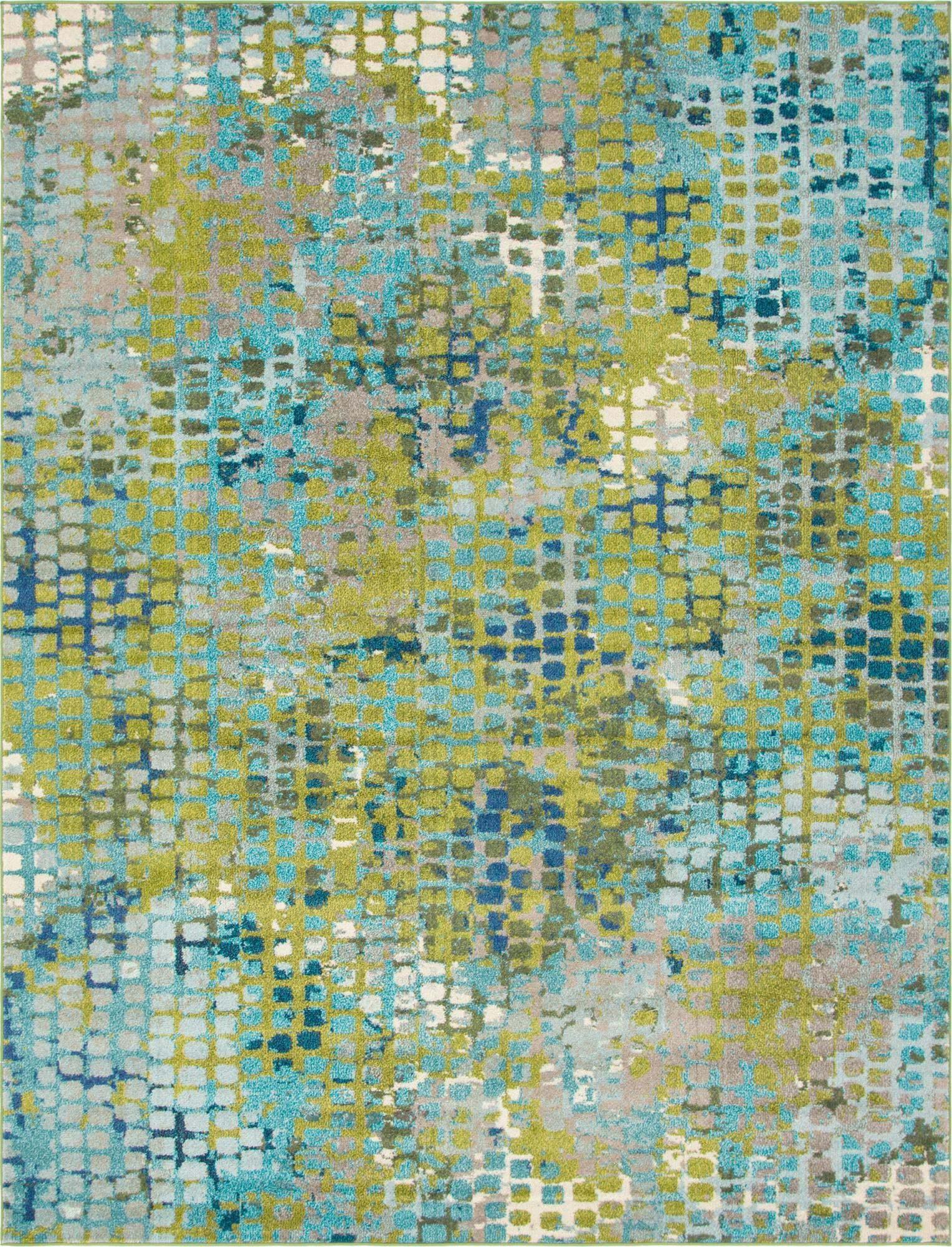 Unique Loom Indoor Rugs - Chromatic Abstract Rectangular 8x10 Rug Green & Blue