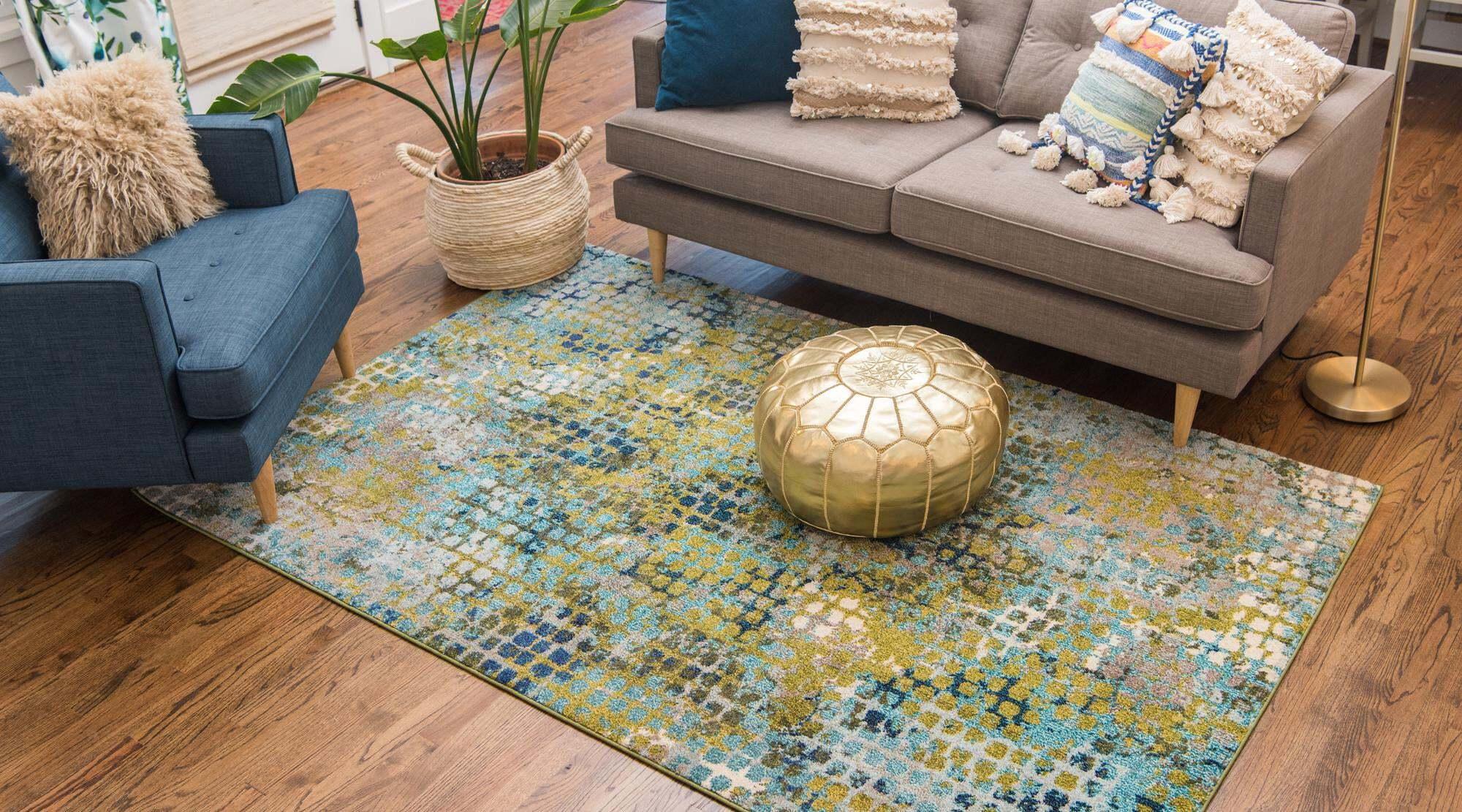Unique Loom Indoor Rugs - Chromatic Abstract Rectangular 8x10 Rug Green & Blue