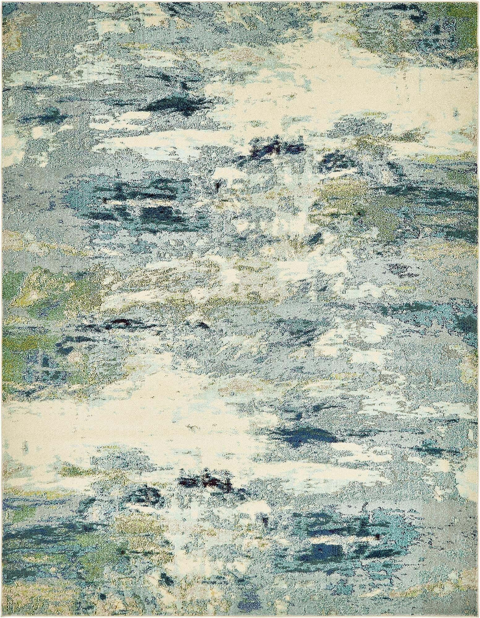 Unique Loom Indoor Rugs - Chromatic Abstract Rectangular 8x10 Rug Light Blue & Beige