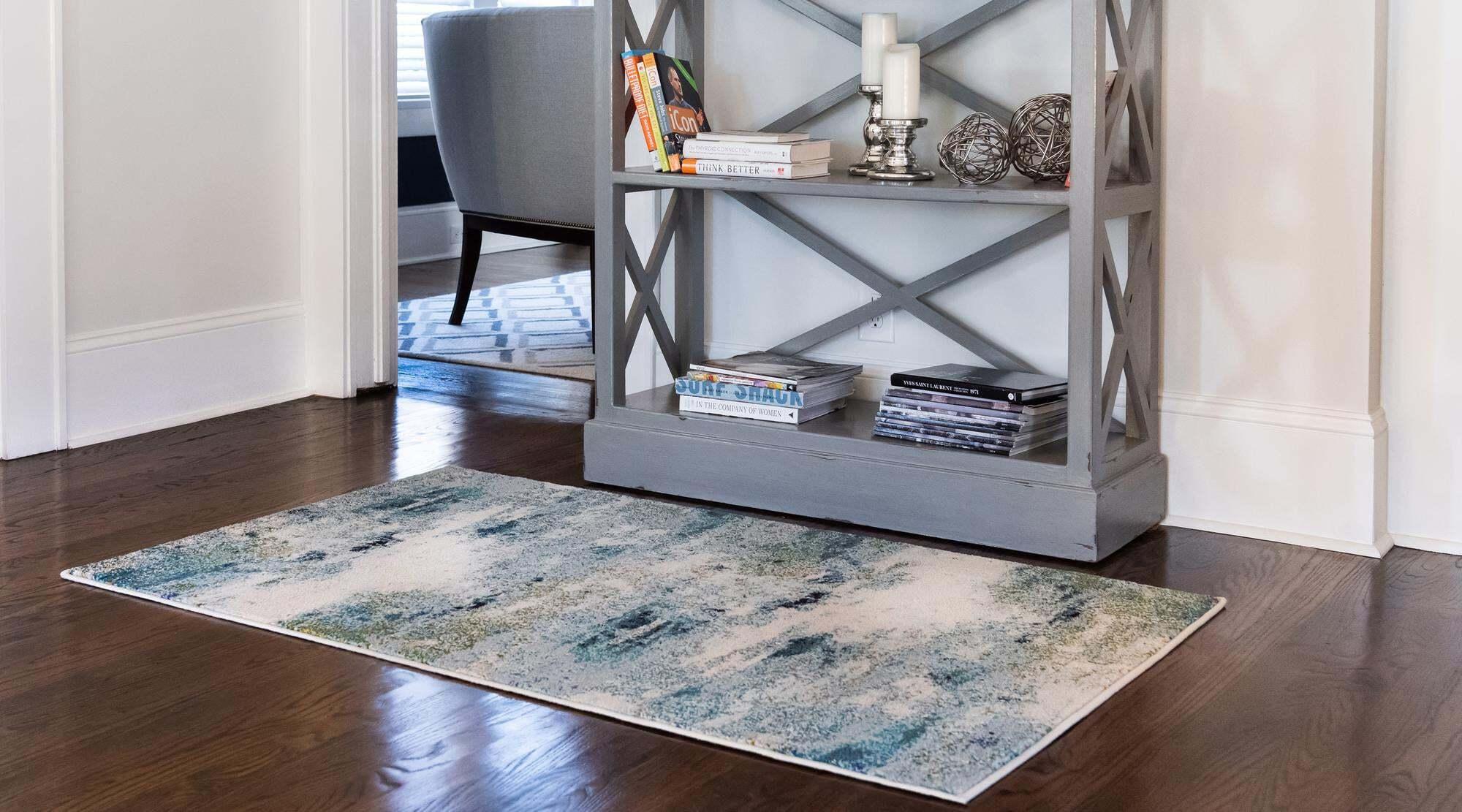 Unique Loom Indoor Rugs - Chromatic Abstract Rectangular 8x10 Rug Light Blue & Beige