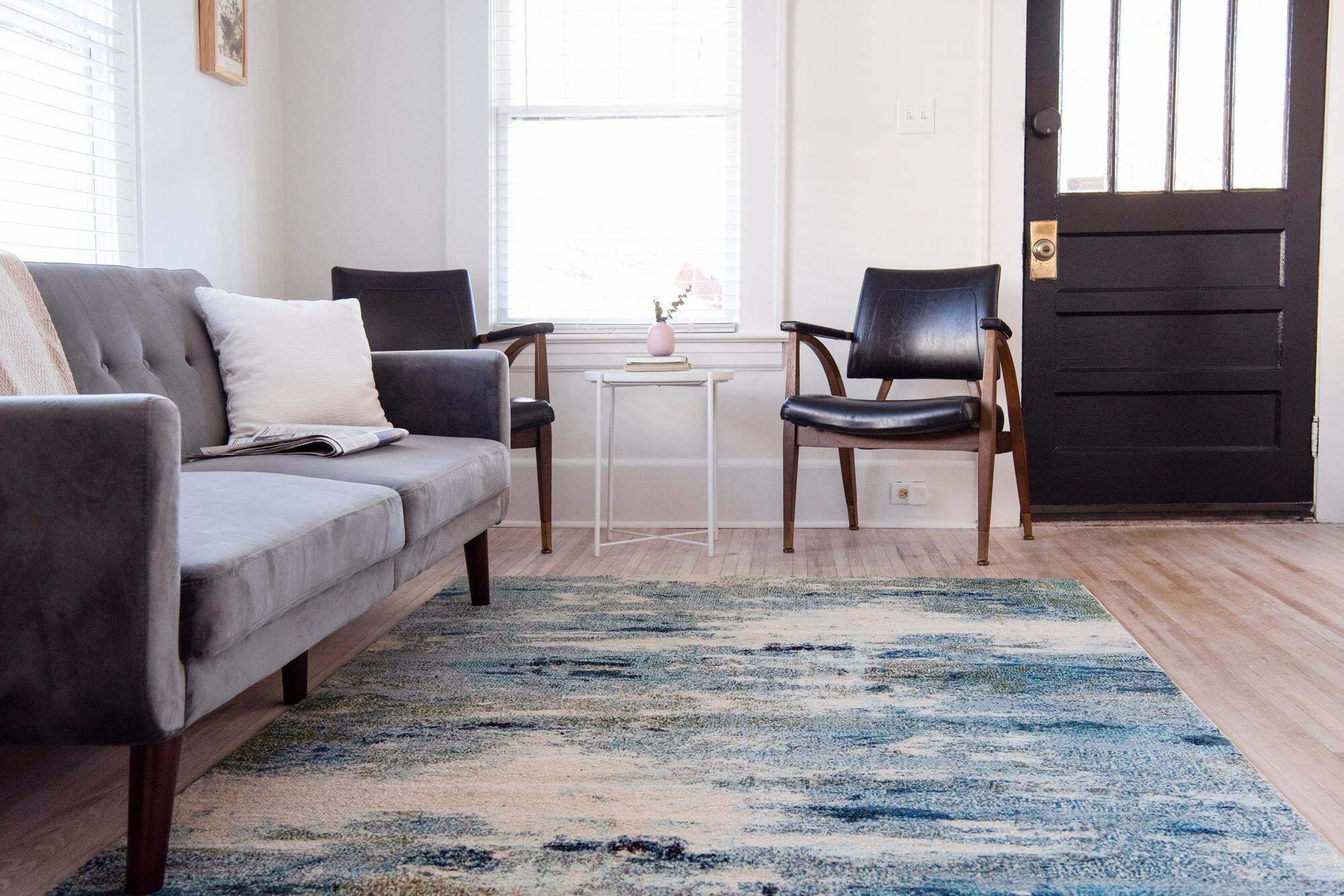 Unique Loom Indoor Rugs - Chromatic Abstract Rectangular 8x10 Rug Light Blue & Beige