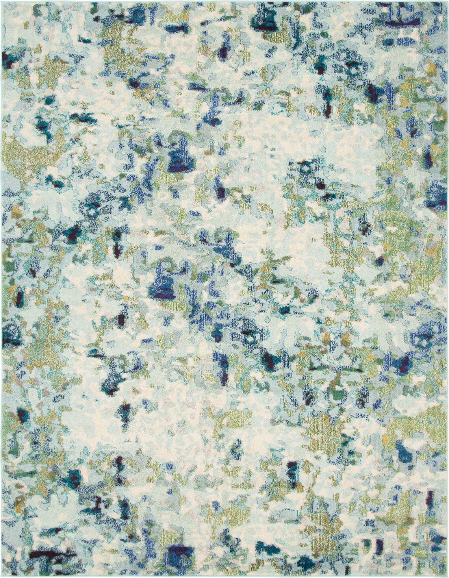 Unique Loom Indoor Rugs - Chromatic Abstract Rectangular 8x10 Rug Light Blue & Ivory