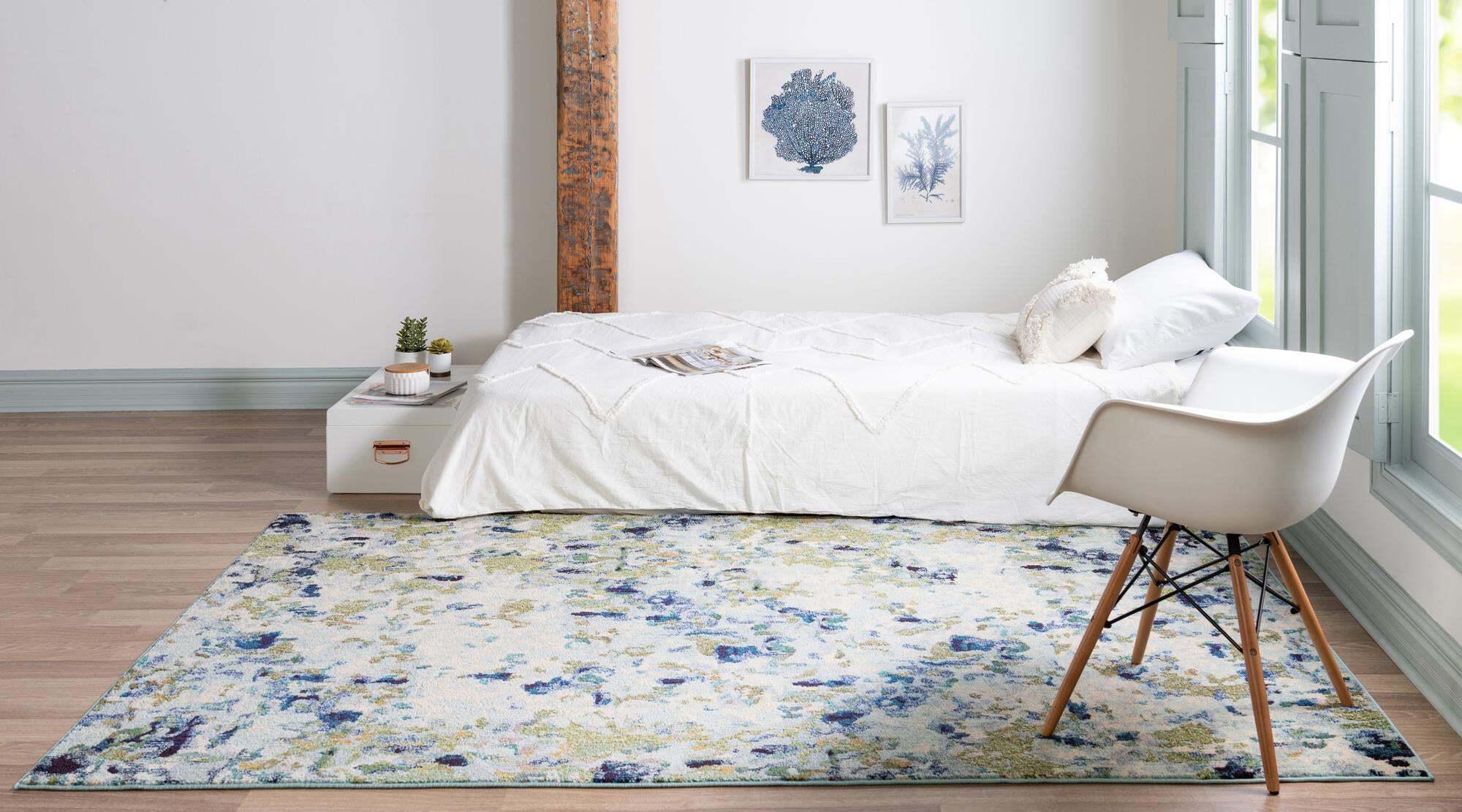 Unique Loom Indoor Rugs - Chromatic Abstract Rectangular 8x10 Rug Light Blue & Ivory