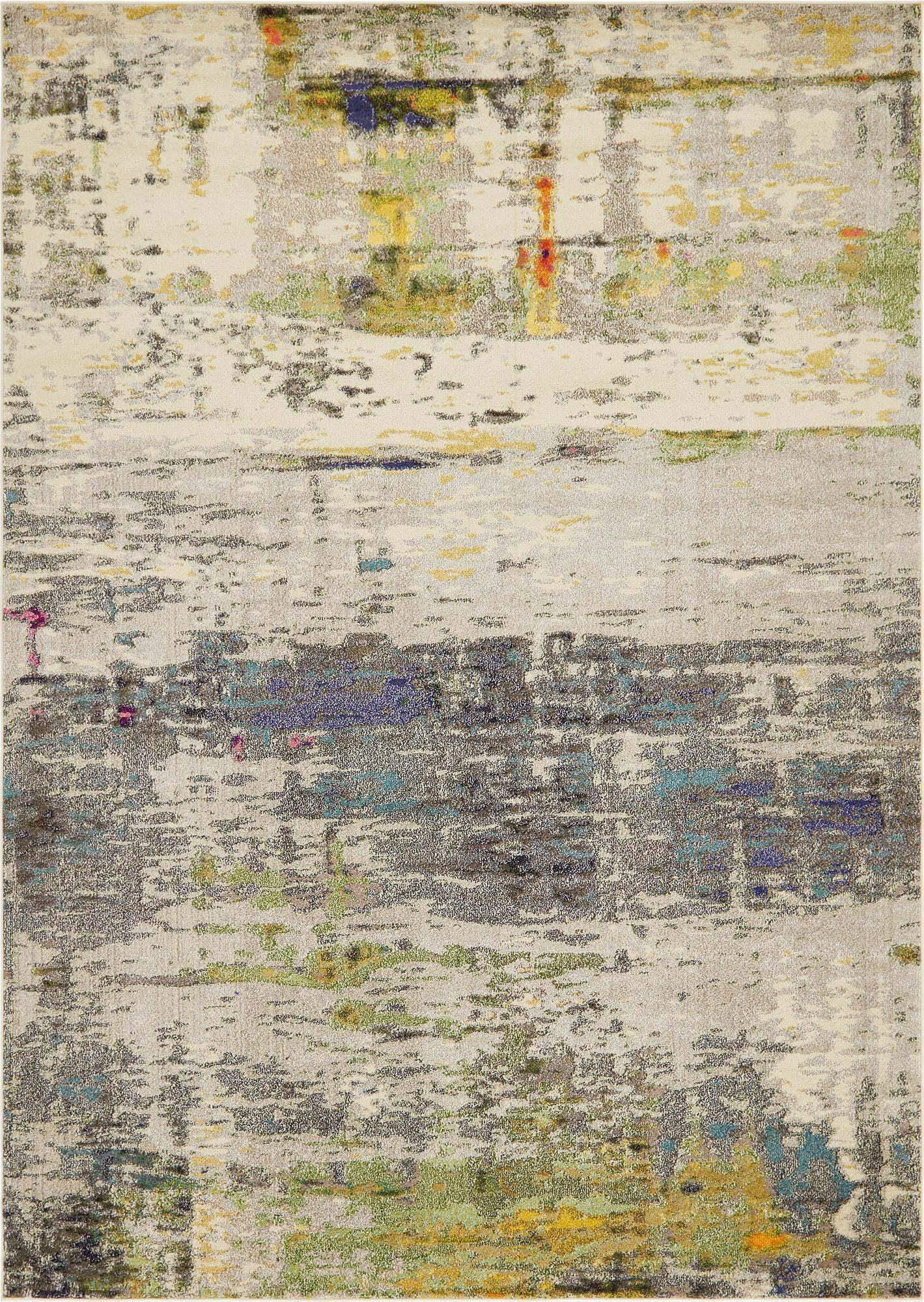 Unique Loom Indoor Rugs - Chromatic Abstract Rectangular 9x12 Rug Beige & Gray