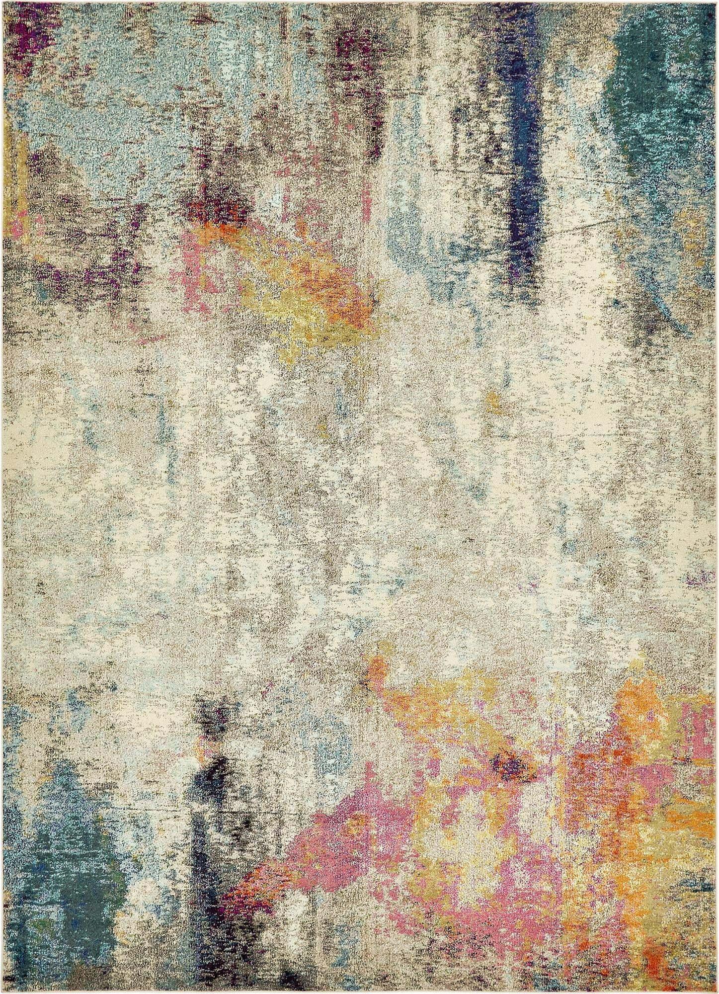 Unique Loom Indoor Rugs - Chromatic Abstract Rectangular 9x12 Rug Beige & Pink