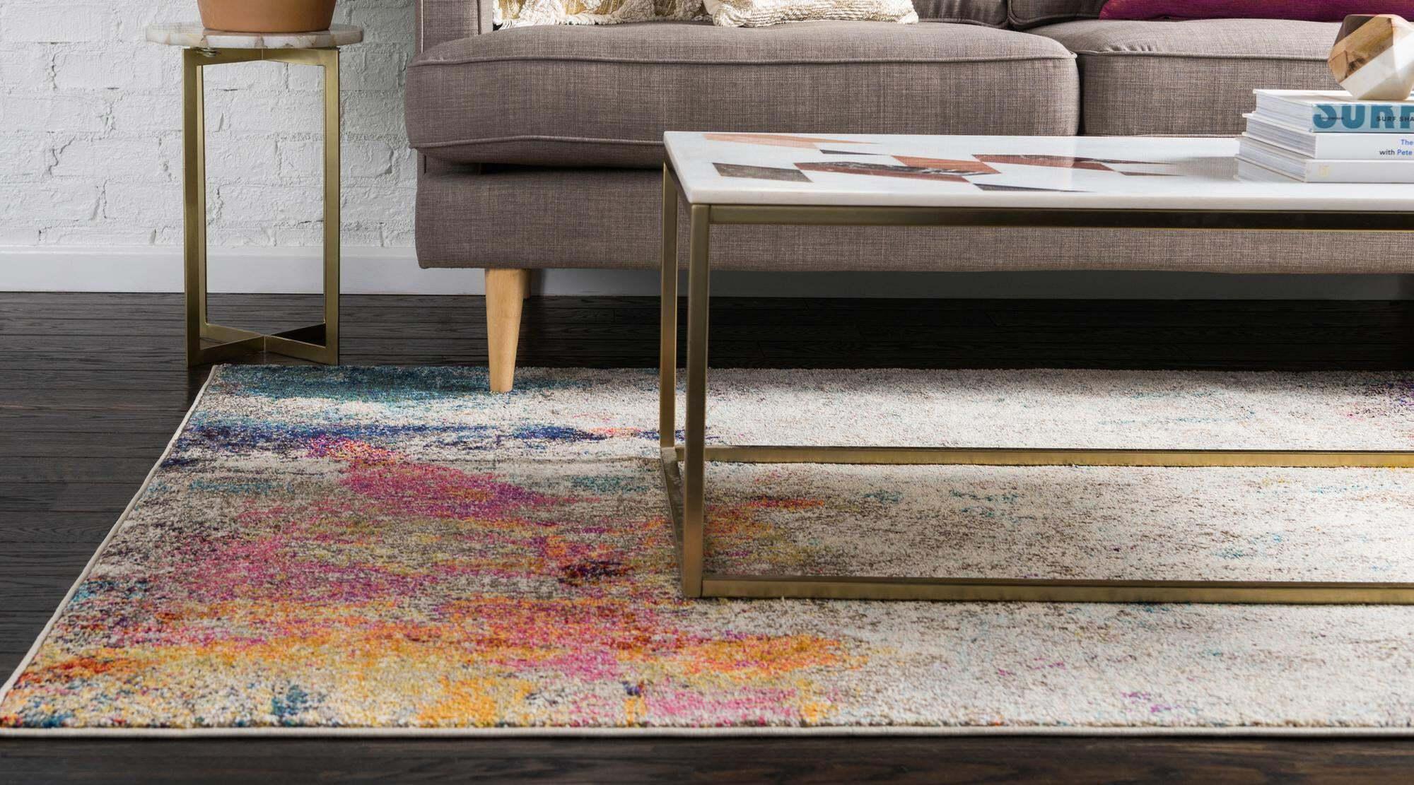 Unique Loom Indoor Rugs - Chromatic Abstract Rectangular 9x12 Rug Beige & Pink