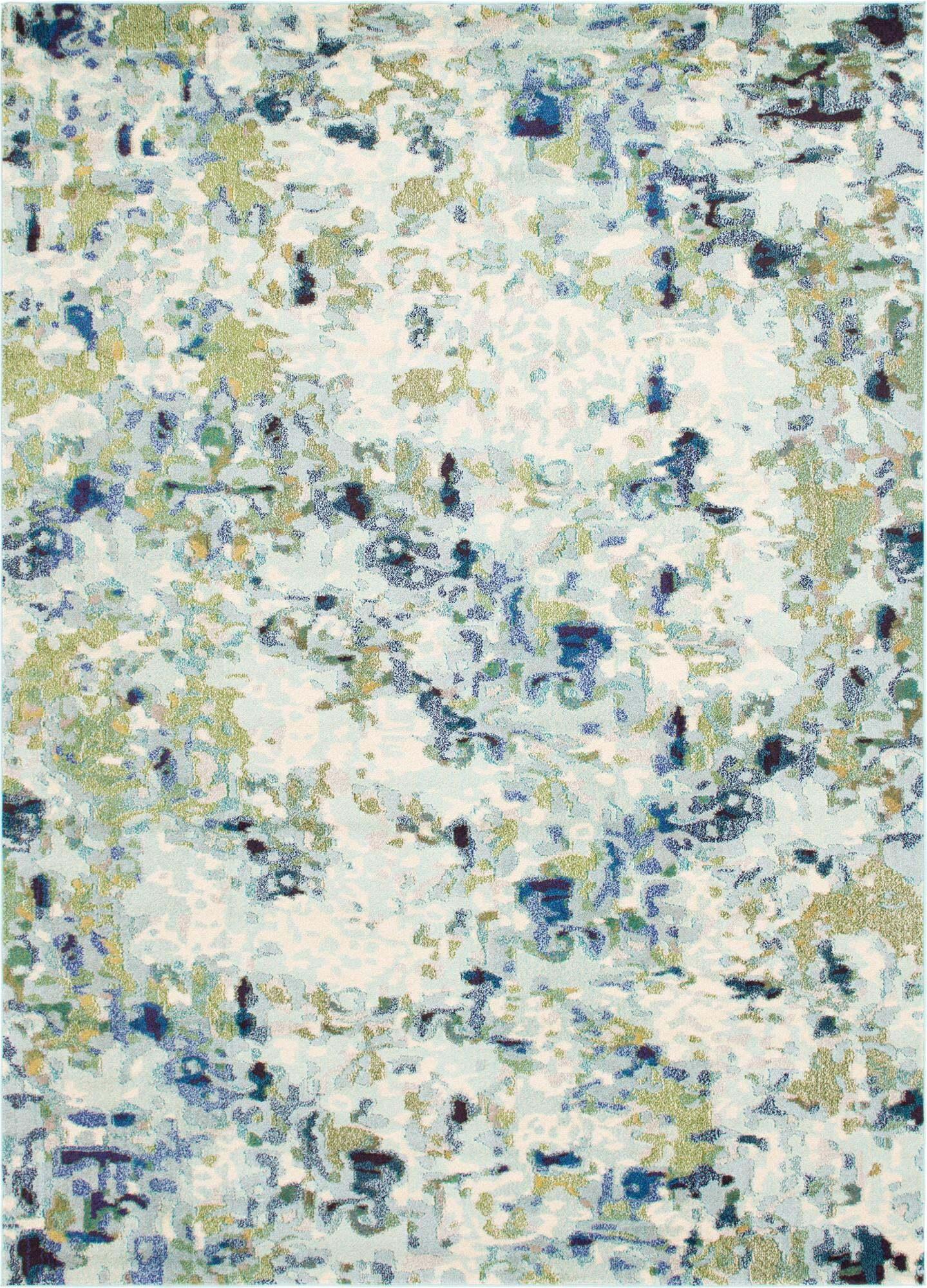 Unique Loom Indoor Rugs - Chromatic Abstract Rectangular 9x12 Rug Light Blue & Ivory