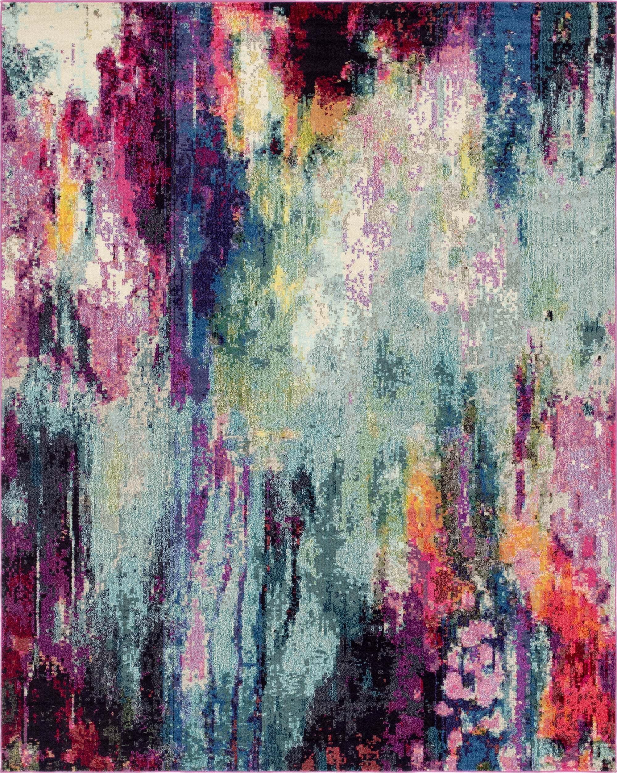 Unique Loom Indoor Rugs - Chromatic Abstract Rectangular 9x12 Rug Multi & Light Blue