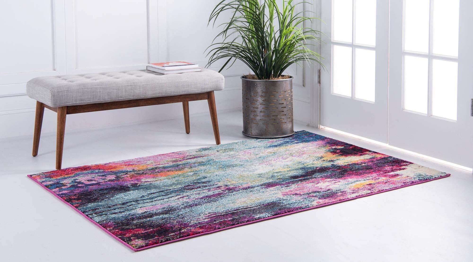 Unique Loom Indoor Rugs - Chromatic Abstract Rectangular 9x12 Rug Multi & Light Blue