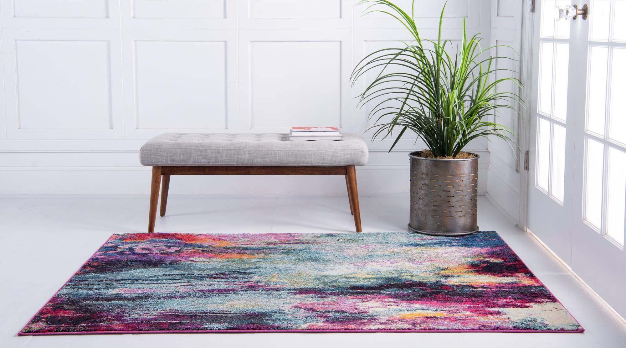 Unique Loom Indoor Rugs - Chromatic Abstract Rectangular 9x12 Rug Multi & Light Blue