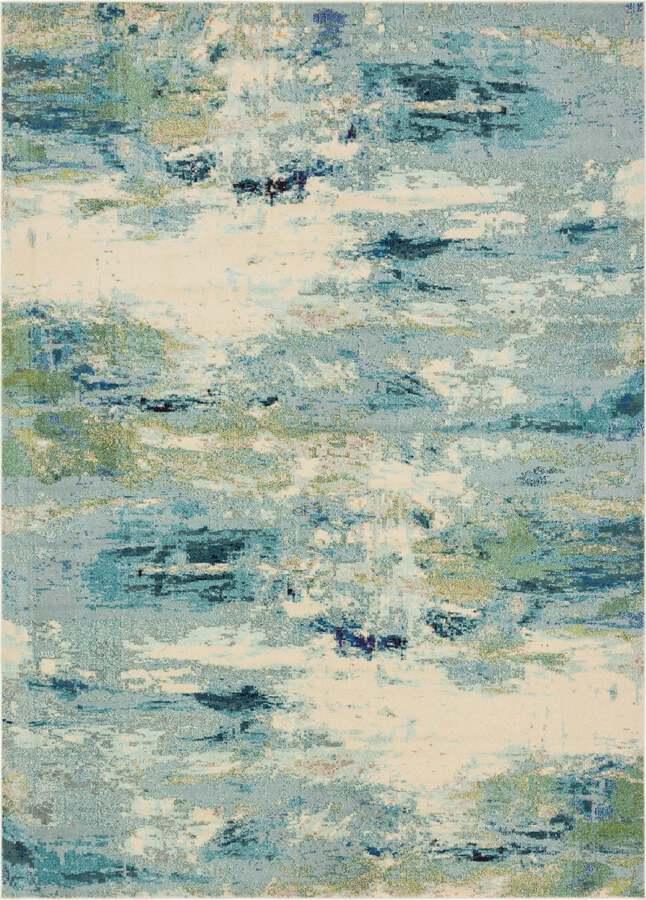 Unique Loom Indoor Rugs - Chromatic Coastal 10x13 Rectangular Rug Light Blue
