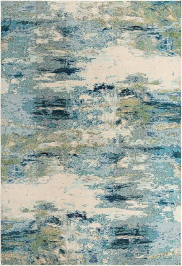 Unique Loom Indoor Rugs - Chromatic Coastal 10x14 Rectangular Rug Light Blue