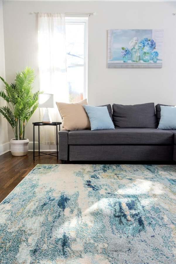 Unique Loom Indoor Rugs - Chromatic Coastal Palace Rectangular Rug Light Blue