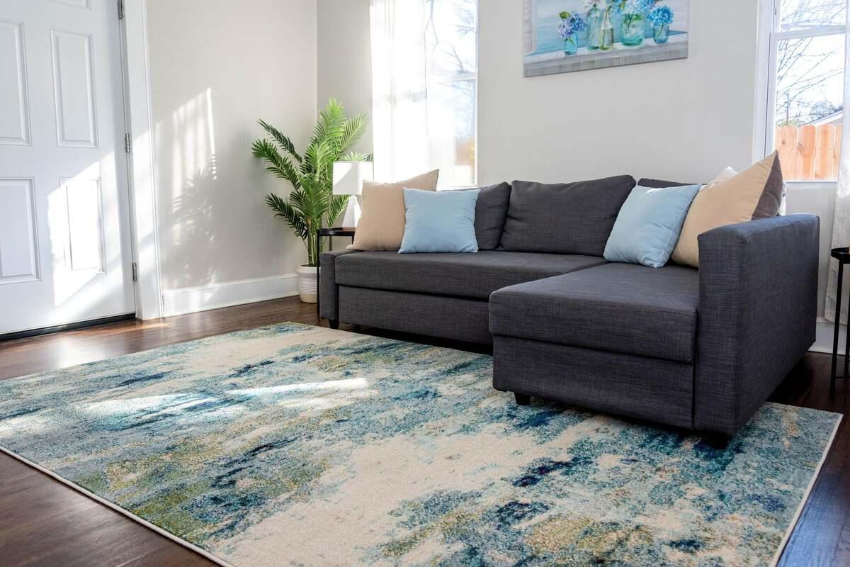 Unique Loom Indoor Rugs - Chromatic Coastal Palace Rectangular Rug Light Blue