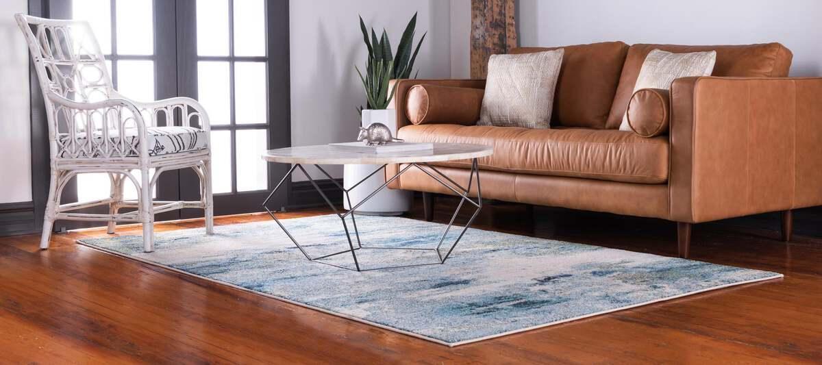Unique Loom Indoor Rugs - Chromatic Coastal Palace Rectangular Rug Light Blue
