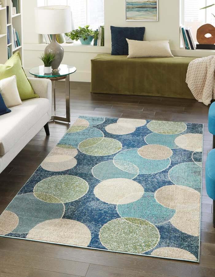Unique Loom Indoor Rugs - Chromatic Coastal Palace Rectangular Rug Navy Blue