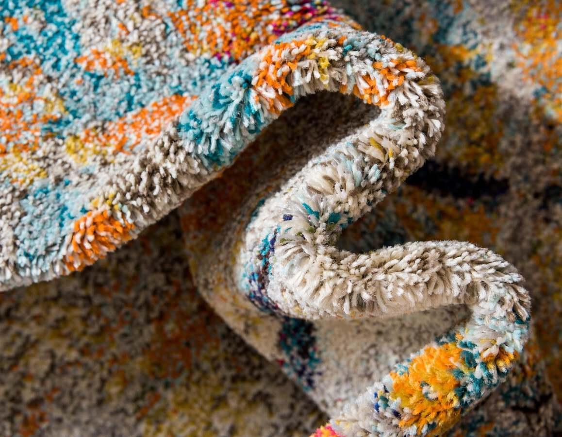 Unique Loom Indoor Rugs - Chromatic Geometric Palace Beige & Blue