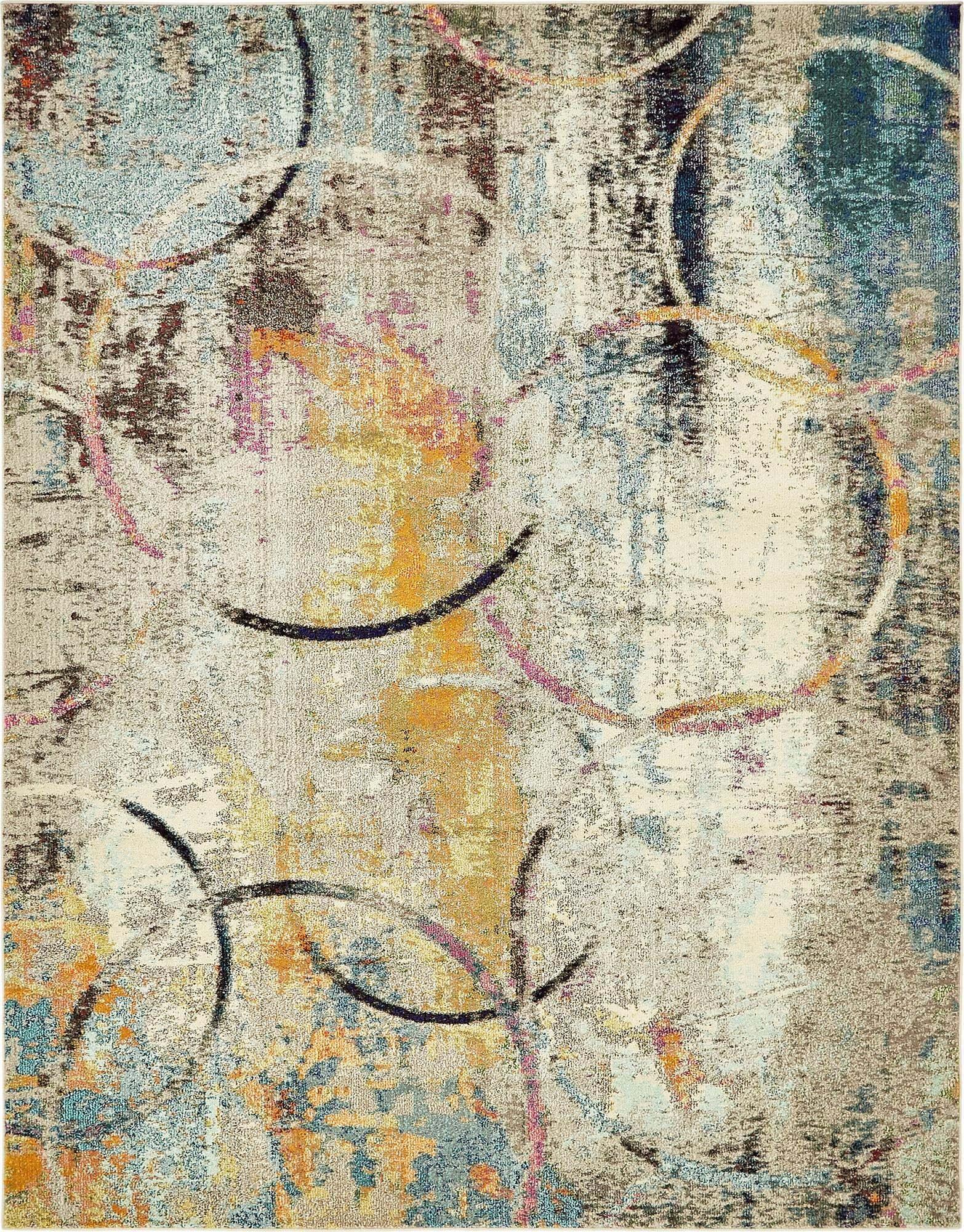 Unique Loom Indoor Rugs - Chromatic Geometric Rectangular 8x10 Rug Beige & Blue