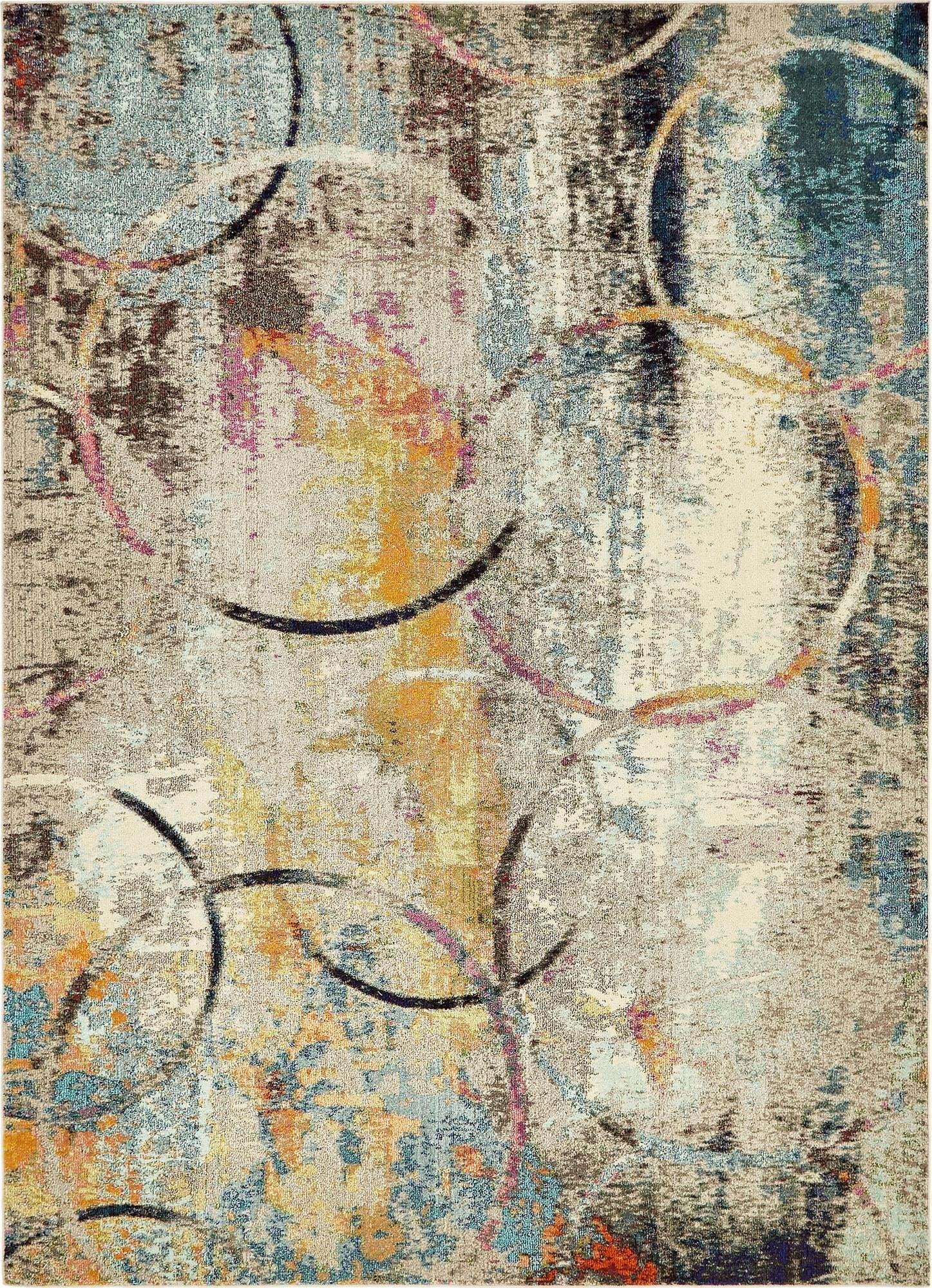 Unique Loom Indoor Rugs - Chromatic Geometric Rectangular 9x12 Rug Beige & Blue
