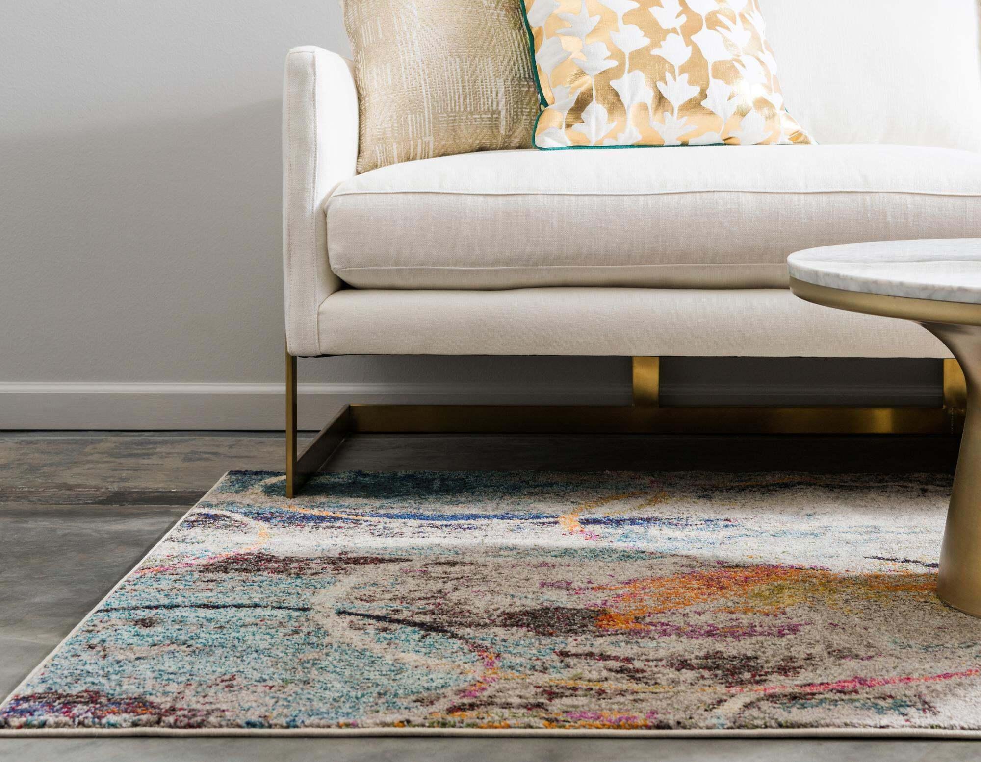 Unique Loom Indoor Rugs - Chromatic Geometric Rectangular 9x12 Rug Beige & Blue
