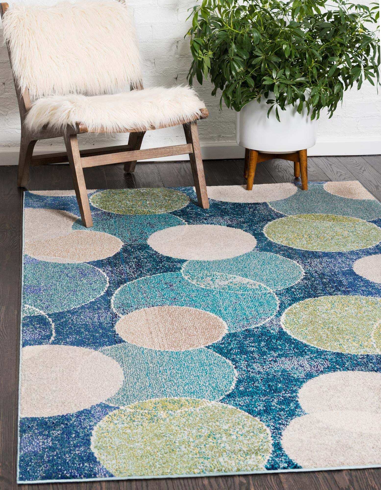 Unique Loom Indoor Rugs - Chromatic Geometric Rectangular 9x12 Rug Navy Blue & Beige