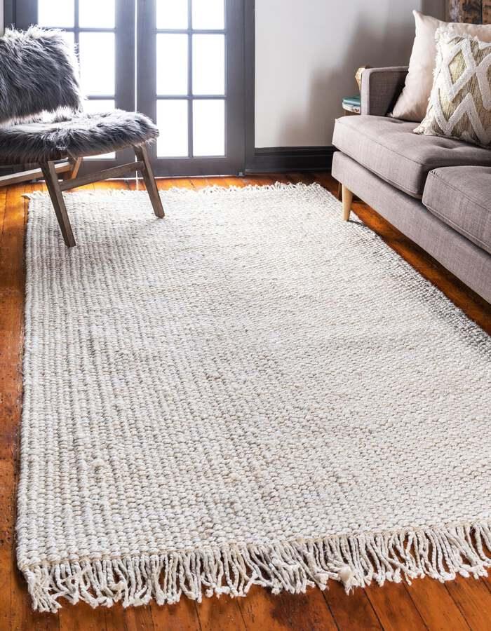 Unique Loom Indoor Rugs - Chunky Jute Beach/Nautical 8x10 Rectangular Rug Ivory