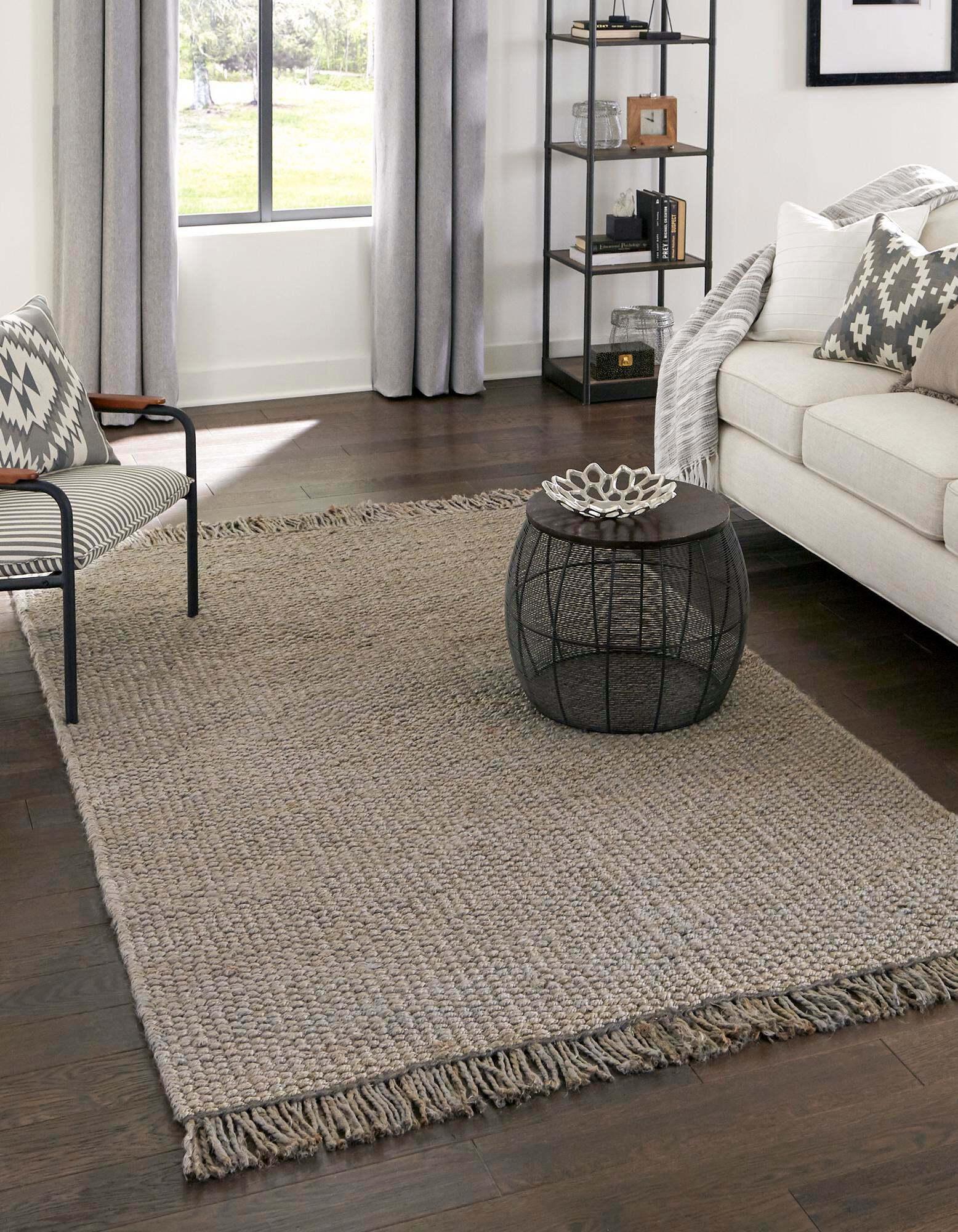 Unique Loom Indoor Rugs - Chunky Jute Solid Rectangular 8x10 Rug Gray