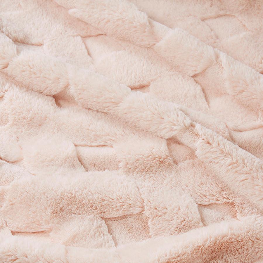 Olliix.com Pillows & Throws - Claire Luxury Basketweave Faux Fur Throw Blush