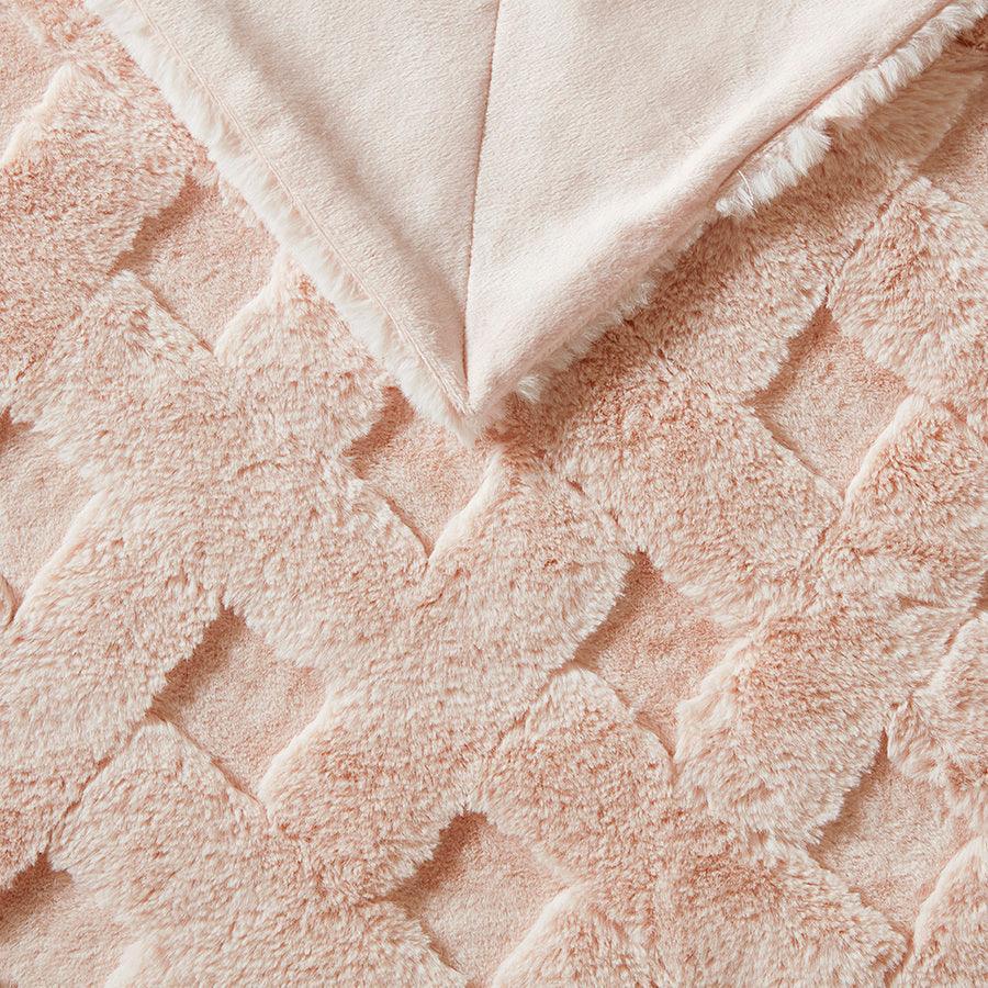 Olliix.com Pillows & Throws - Claire Luxury Basketweave Faux Fur Throw Blush