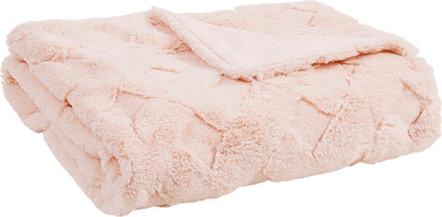 Olliix.com Pillows & Throws - Claire Luxury Basketweave Faux Fur Throw Blush