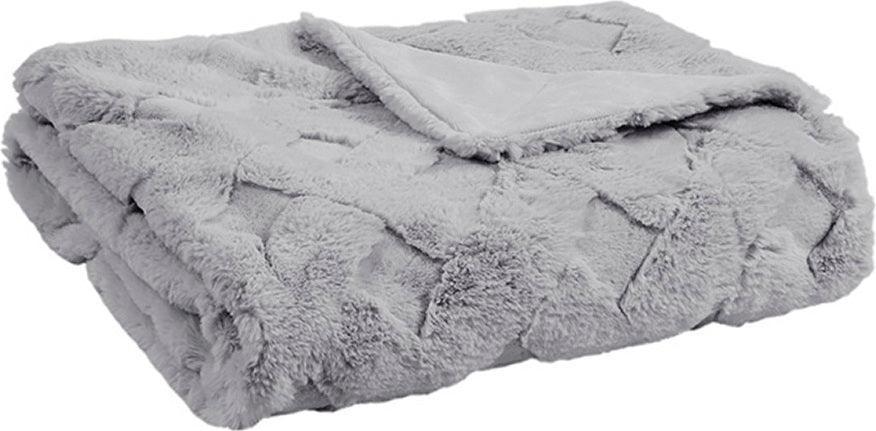 Olliix.com Pillows & Throws - Claire Luxury Basketweave Faux Fur Throw Grey
