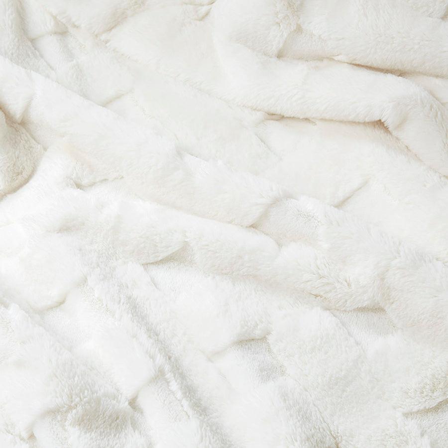 Olliix.com Pillows & Throws - Claire Luxury Basketweave Faux Fur Throw Ivory