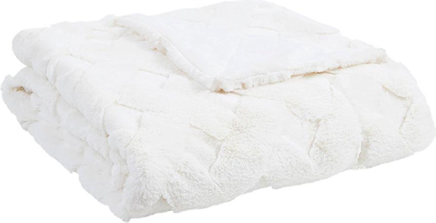 Olliix.com Pillows & Throws - Claire Luxury Basketweave Faux Fur Throw Ivory