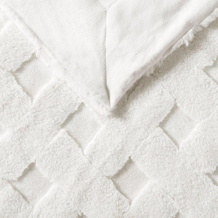 Olliix.com Pillows & Throws - Claire Luxury Basketweave Faux Fur Throw Ivory