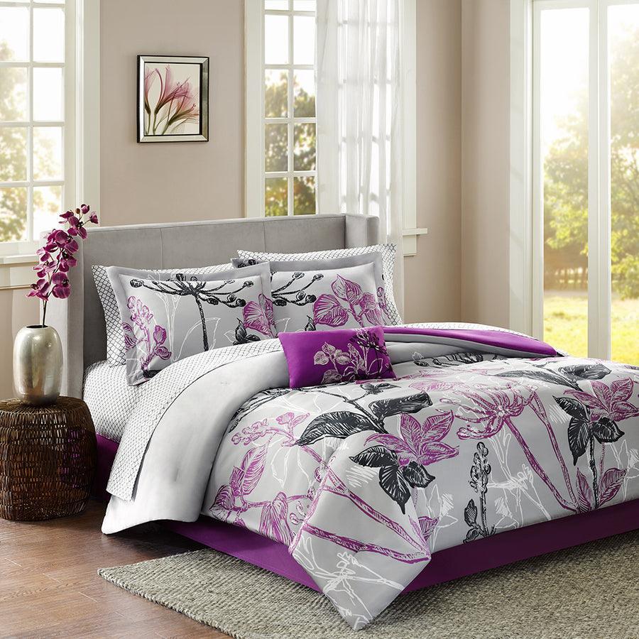 Olliix.com Comforters & Blankets - Claremont Coastal Complete Comforter and Cotton Sheet Set Purple Cal King