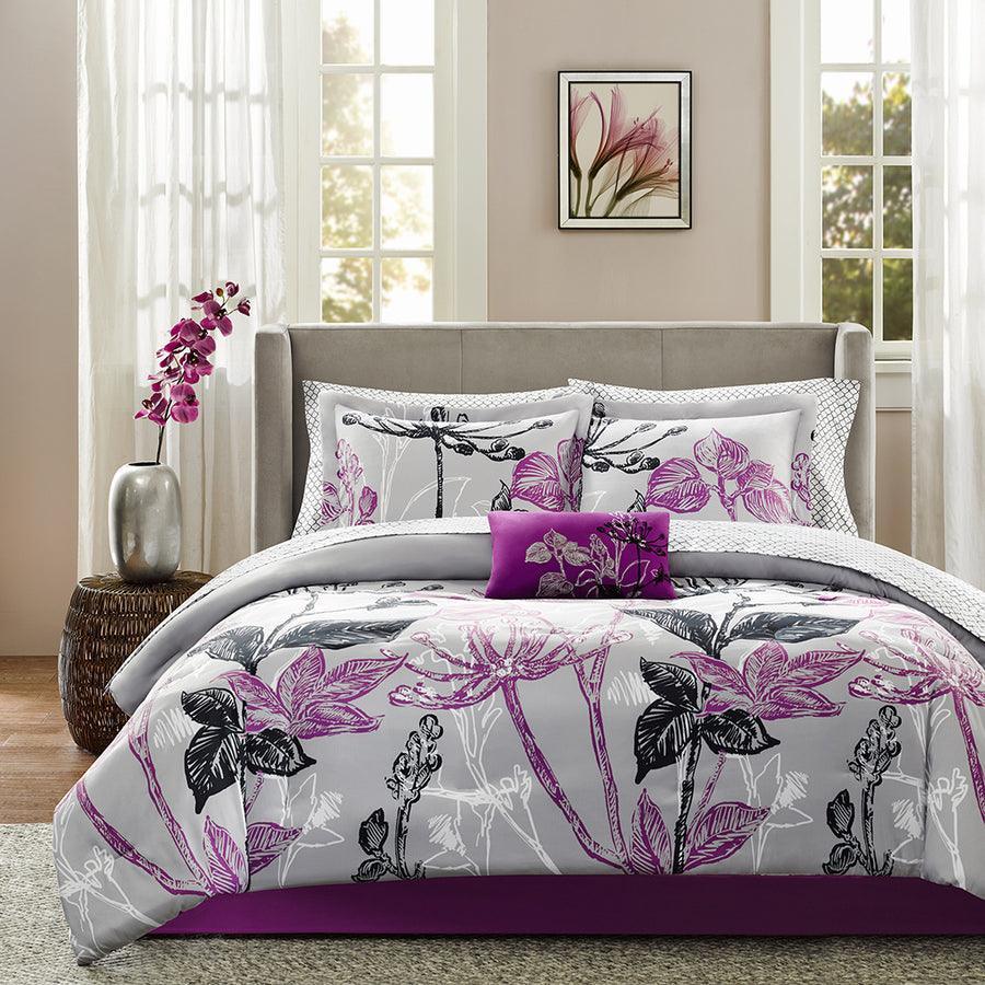 Olliix.com Comforters & Blankets - Claremont Complete Comforter and Cotton Sheet Set Purple Queen
