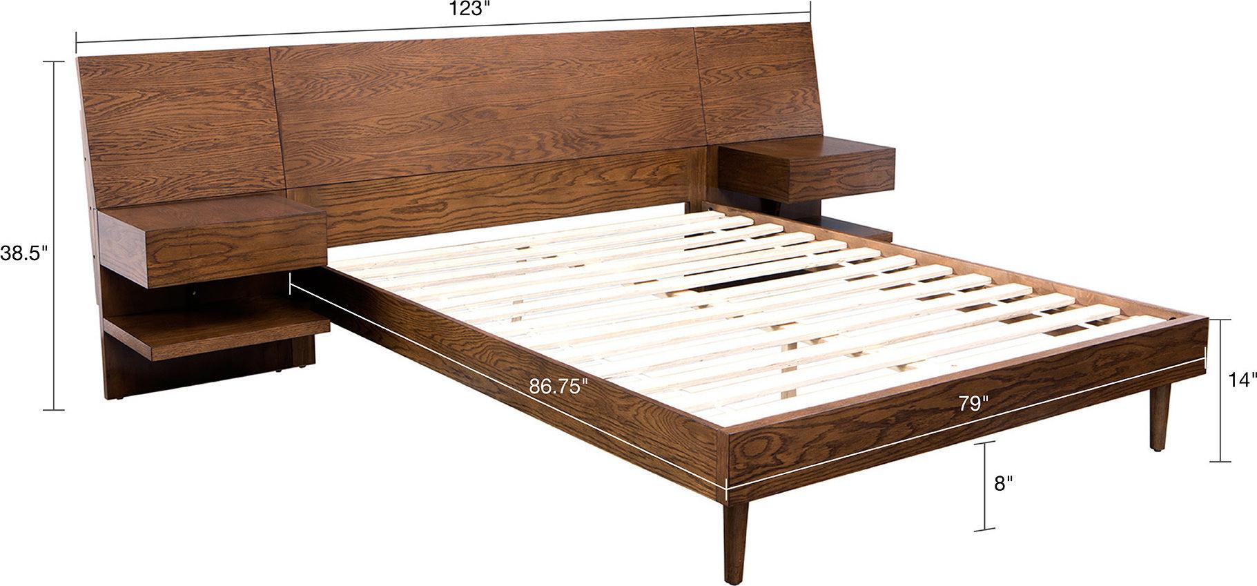 Olliix.com Beds - Clark king Bed with 2 Nightstand Pecan
