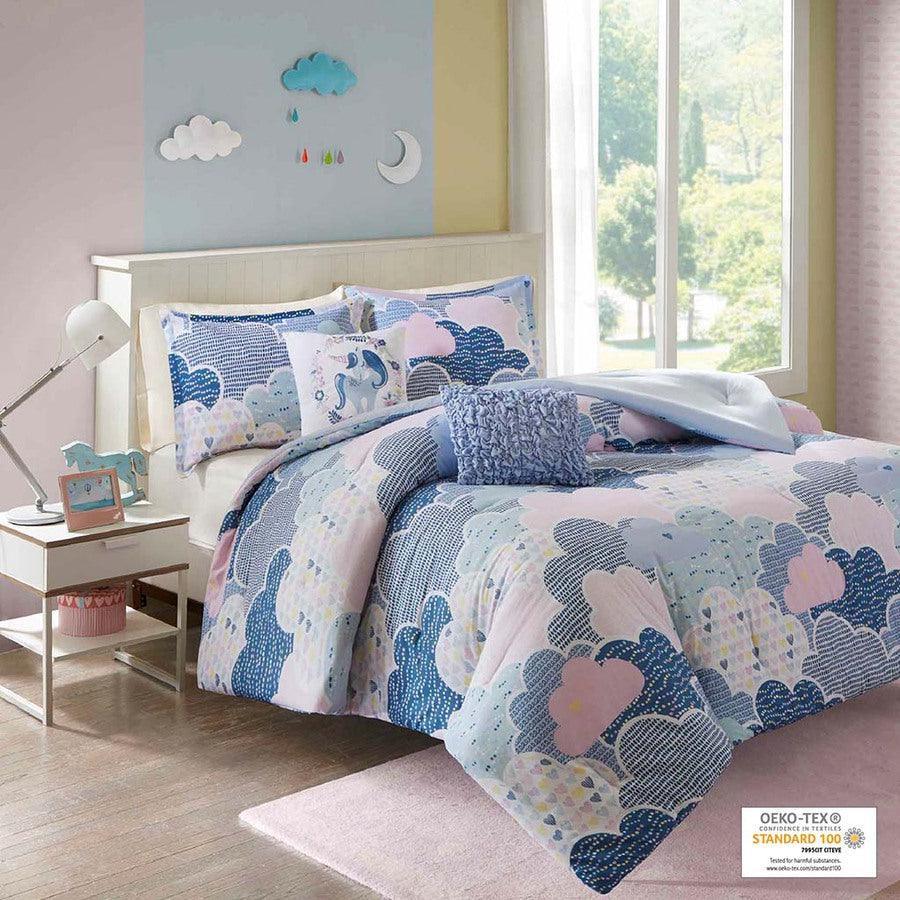 Olliix.com Comforters & Blankets - Cloud Full/Queen Cotton Printed Comforter Set Blue