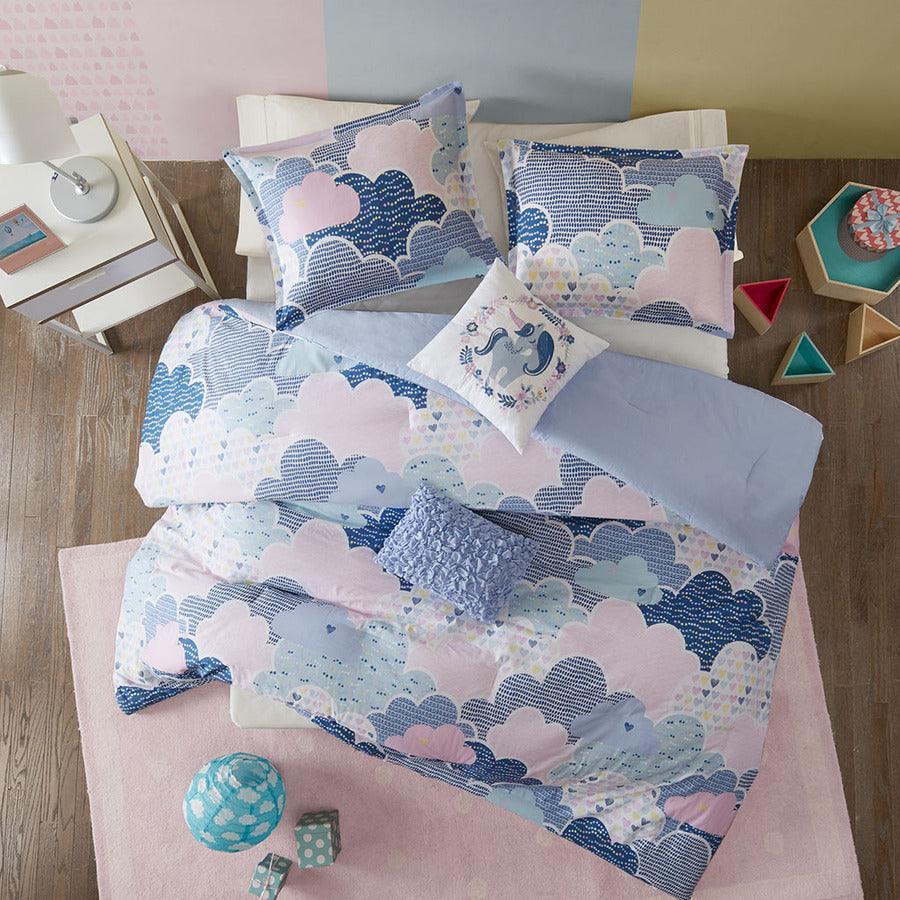 Olliix.com Comforters & Blankets - Cloud Full/Queen Cotton Printed Comforter Set Blue