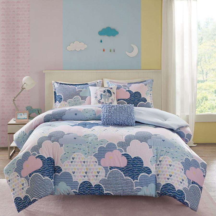 Olliix.com Comforters & Blankets - Cloud Full/Queen Cotton Printed Comforter Set Blue