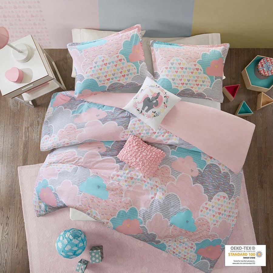 Olliix.com Duvet & Duvet Sets - Cloud Full/Queen Cotton Printed Duvet Cover Set Pink