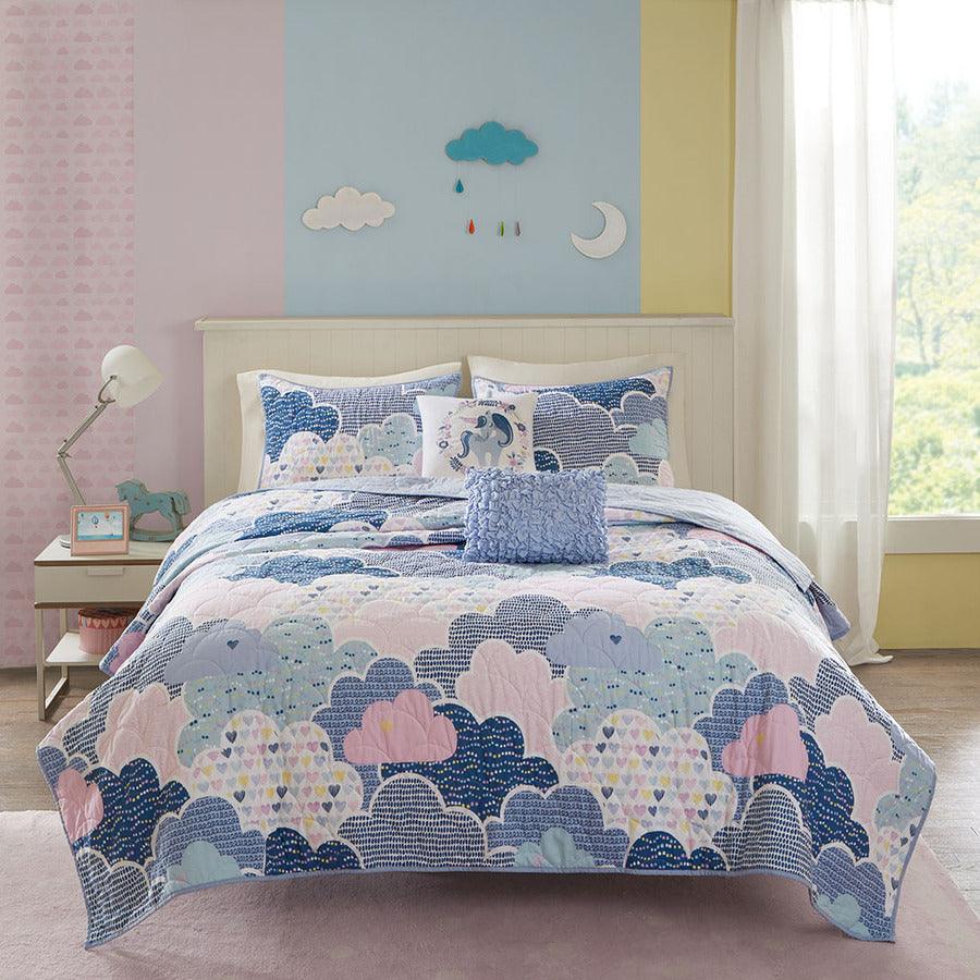 Olliix.com Comforters & Blankets - Cloud Full/Queen Cotton Reversible Coverlet Set Blue