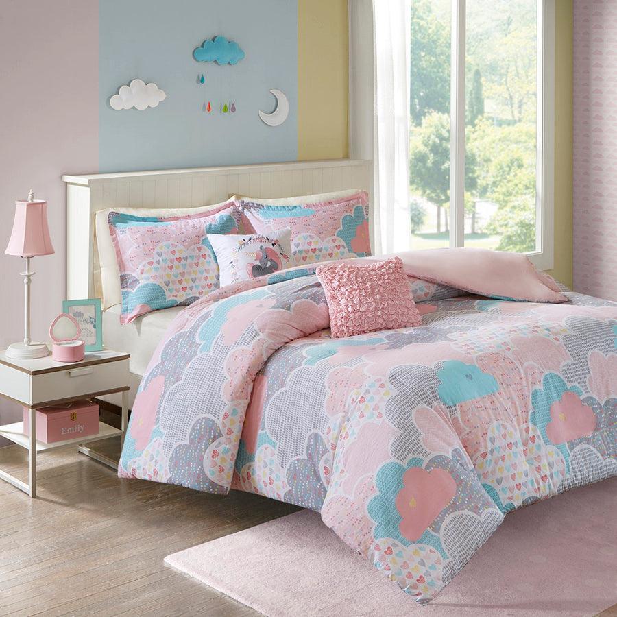 Olliix.com Duvet & Duvet Sets - Cloud Twin Cotton Printed Duvet Cover Set Pink
