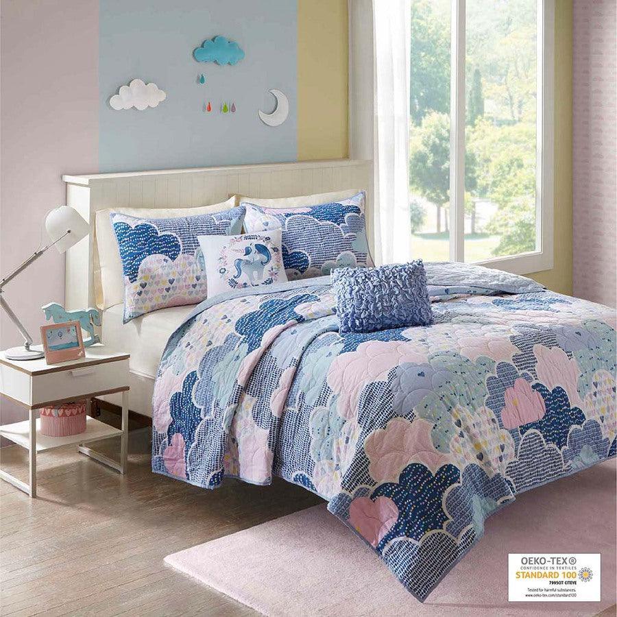 Olliix.com Comforters & Blankets - Cloud Twin Cotton Reversible Coverlet Set Blue