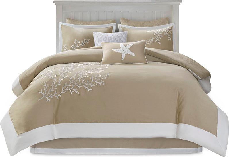 Olliix.com Comforters & Blankets - Coastline Modern 6 Piece Comforter Set Khaki Queen