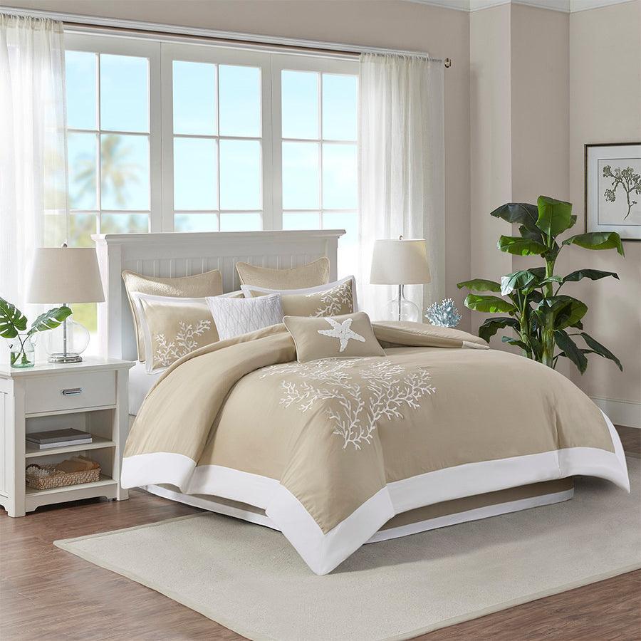 Olliix.com Comforters & Blankets - Coastline Transitional 110" 6 Piece Comforter Set Khaki Cal King