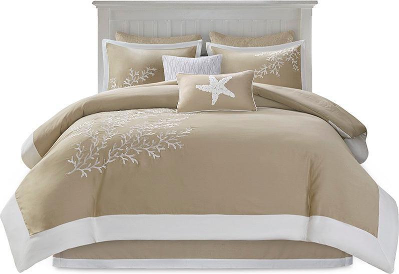 Olliix.com Comforters & Blankets - Coastline Transitional 110" 6 Piece Comforter Set Khaki Cal King