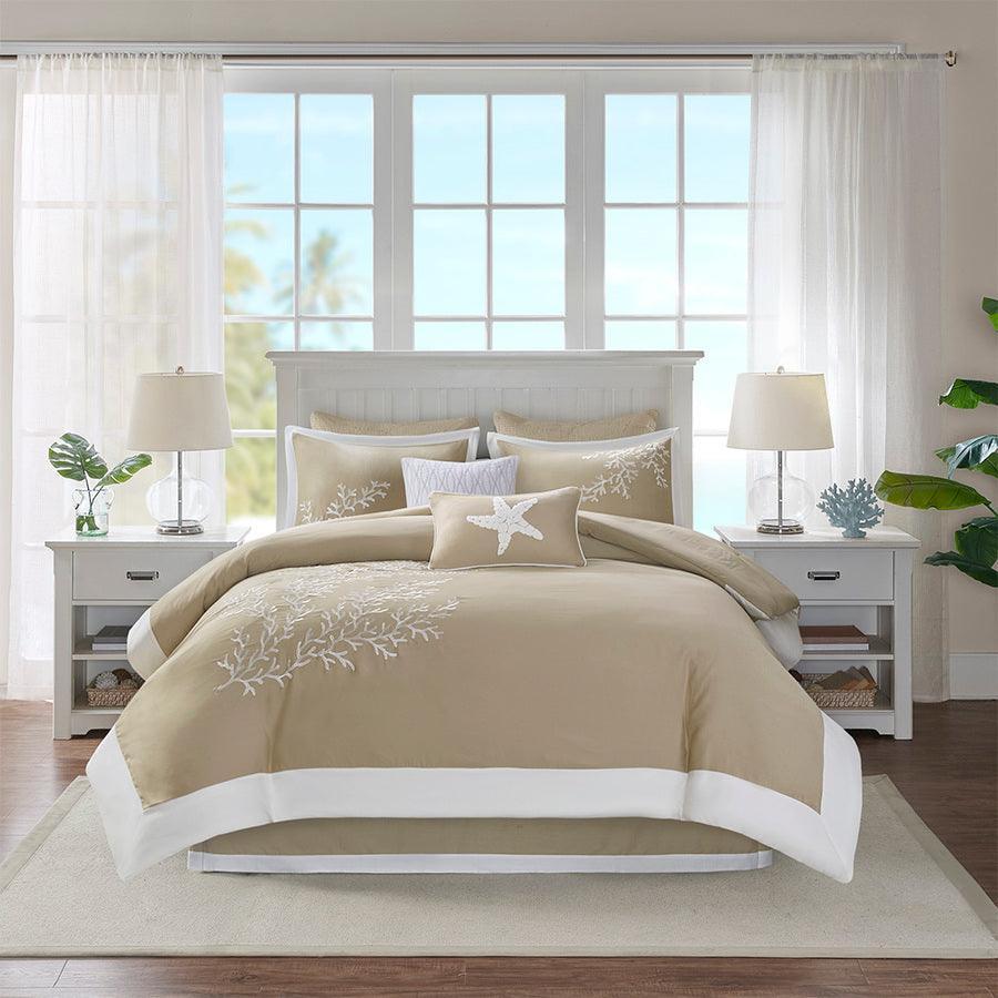 Olliix.com Comforters & Blankets - Coastline Transitional 110" 6 Piece Comforter Set Khaki Cal King