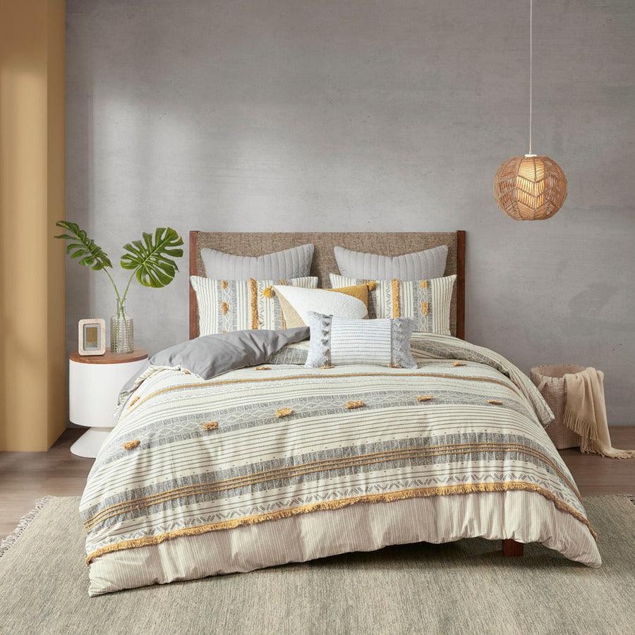 Olliix.com Comforters & Blankets - Cody 3 Piece 26 " W Cotton Comforter Set Gray & Yellow Full/Queen