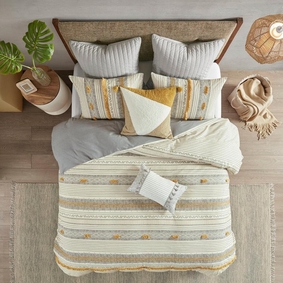 Olliix.com Comforters & Blankets - Cody 3 Piece 26 " W Cotton Comforter Set Gray & Yellow Full/Queen
